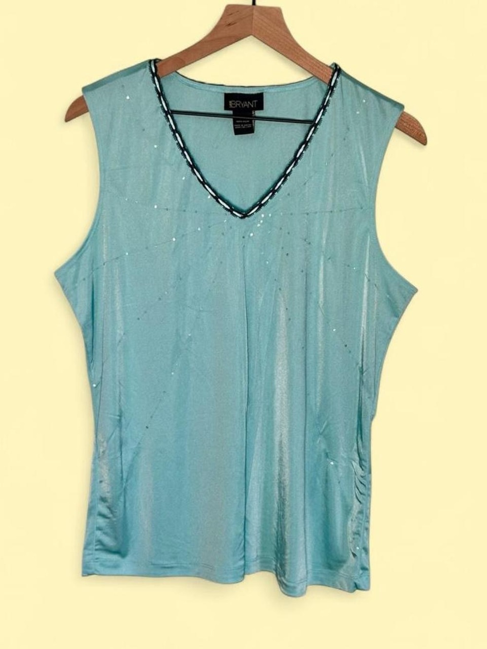 Vintage Light Blue V-Neck Sleeveless Tank with Beaded Trim